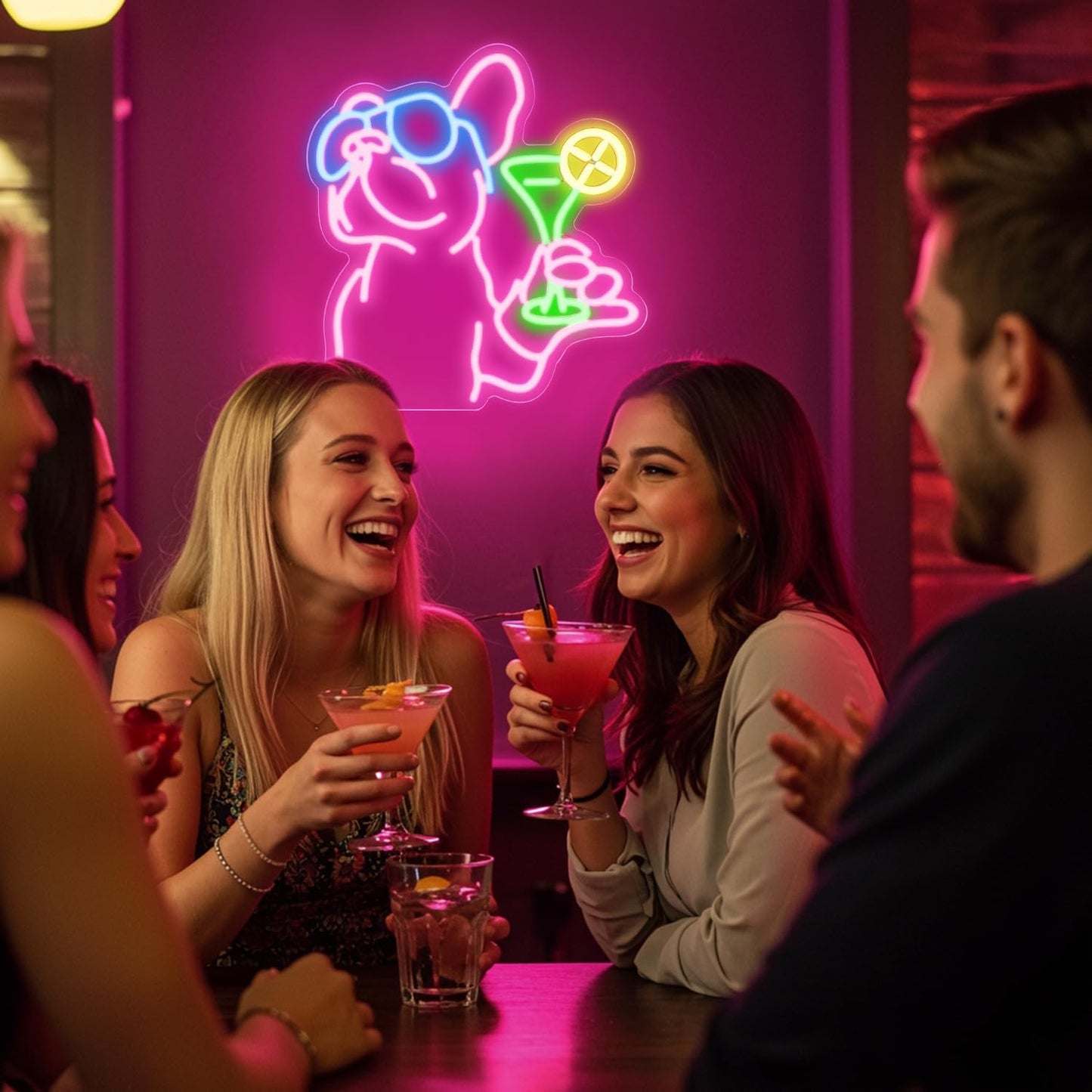 French Bulldog Drinking Cocktail Neon Sign,Bulldog Cocktail Bar Led Neon Signs for Wall Decor,Funny Dog Neon Light Up Sign,Neon Bar Signs for Bedroom Man Cave Party,French Bulldog Gifts