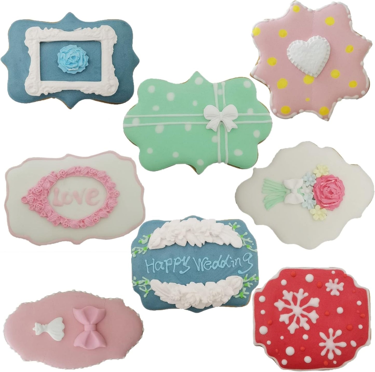 Fancy Plaque Cookie Cutters Set of 8 pcs, Stainless Steel Wedding Frames Shaped Fondant Cutter Molds Baking DIY