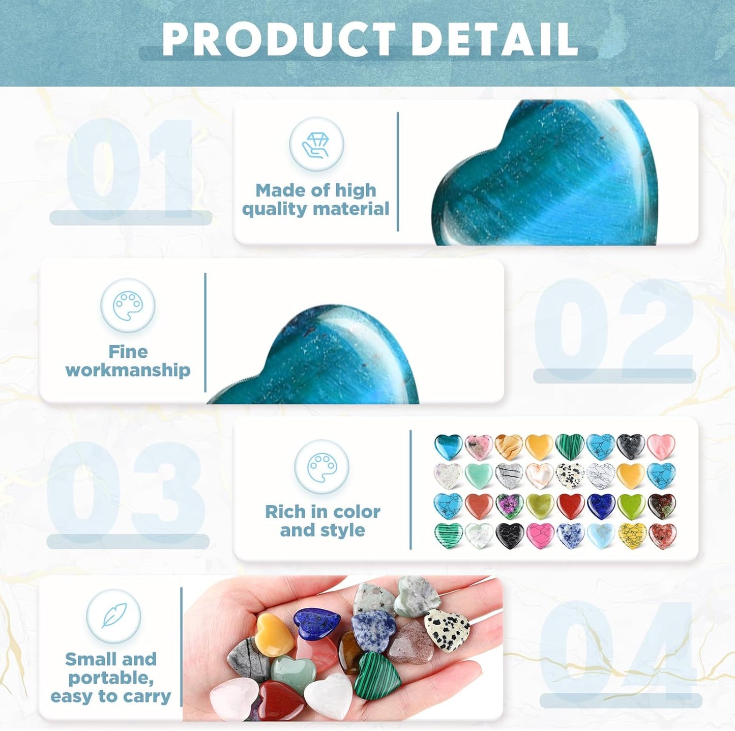 Nuenen 40 Pcs 1.4 Inch Worry Stone Bulk Crystals Heart Shaped Rock Tiny Trinkets Stone Inspirational Healing Crystal Gemstone Love Carved Rock Mom Women