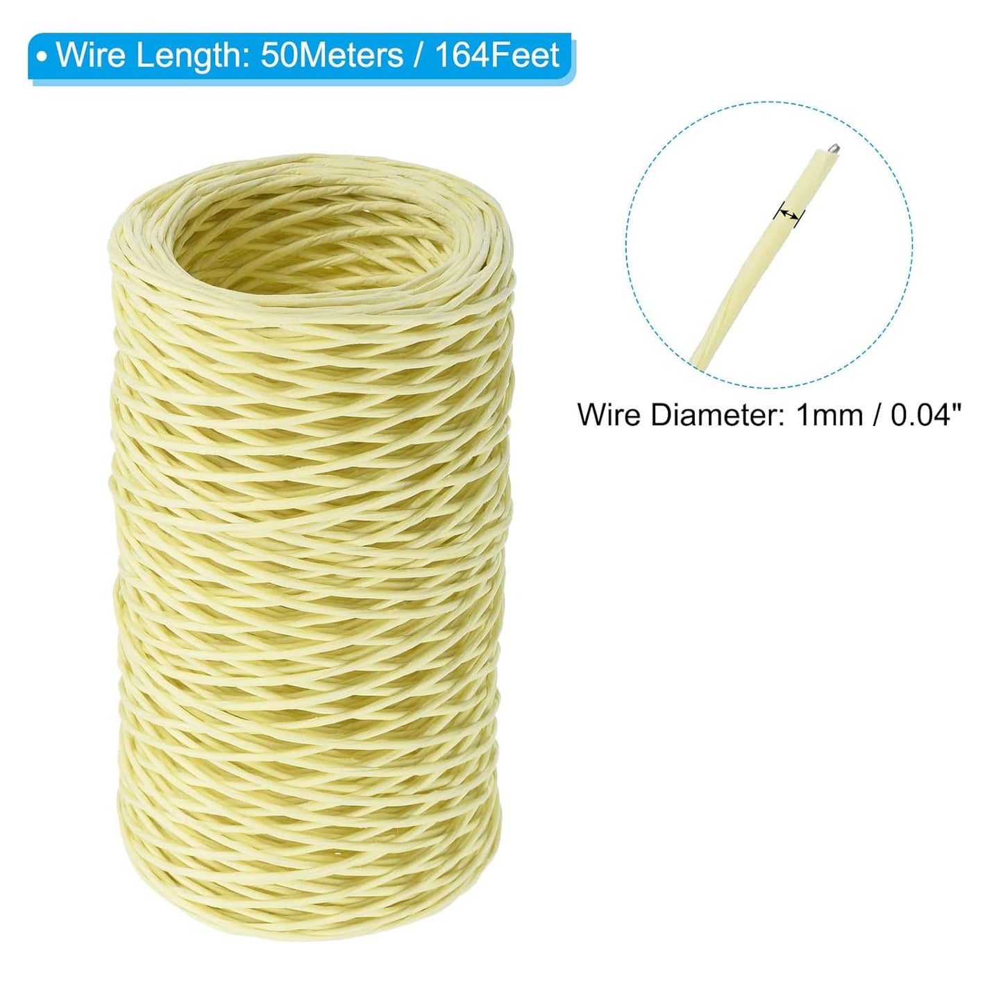 PATIKIL 164 Feet Floral Bind Wire Wrap Twine, 1mm Florist Wire Iron Wire Paper Covered Vine Wrapping Binding Wire for Flower Bouquets, Cream