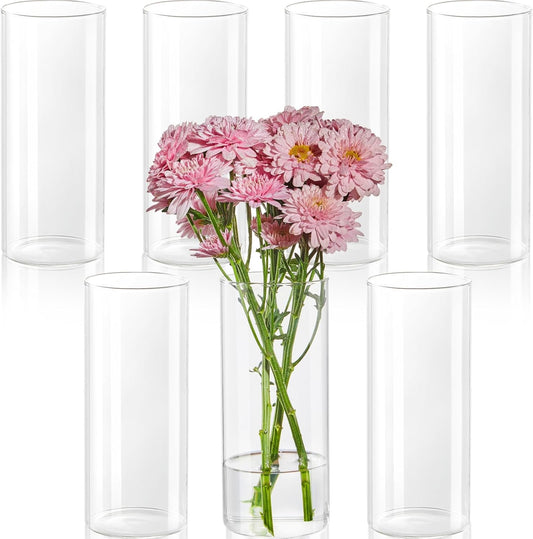 7pcs Glass Cylinder Vases for Centerpieces - 8 Inch Tall Glass Vases for Flower, Clear Flower Vase Bulk Floating Candle Vase for Table Centerpiece Wedding Home Décor