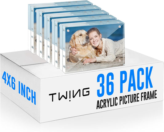 TWING 36 Pack 4x6 Acrylic Picture Frames Bulk, 10+10MM 4 By 6 Magnetic Acrylic Photo Frame Horizontal Magnet Double Sided Magnetic Frames Set, 6 x 4 Clear Picture Frames Block Picture Frame Desktop Display,Gift