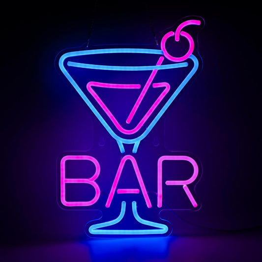 Cocktail Neon Sign - Martini Glass LED Bar Light, Retro Home Pub Wall Art, Dimmable Bar Decor, Gifts for Bartenders & Cocktail Lovers