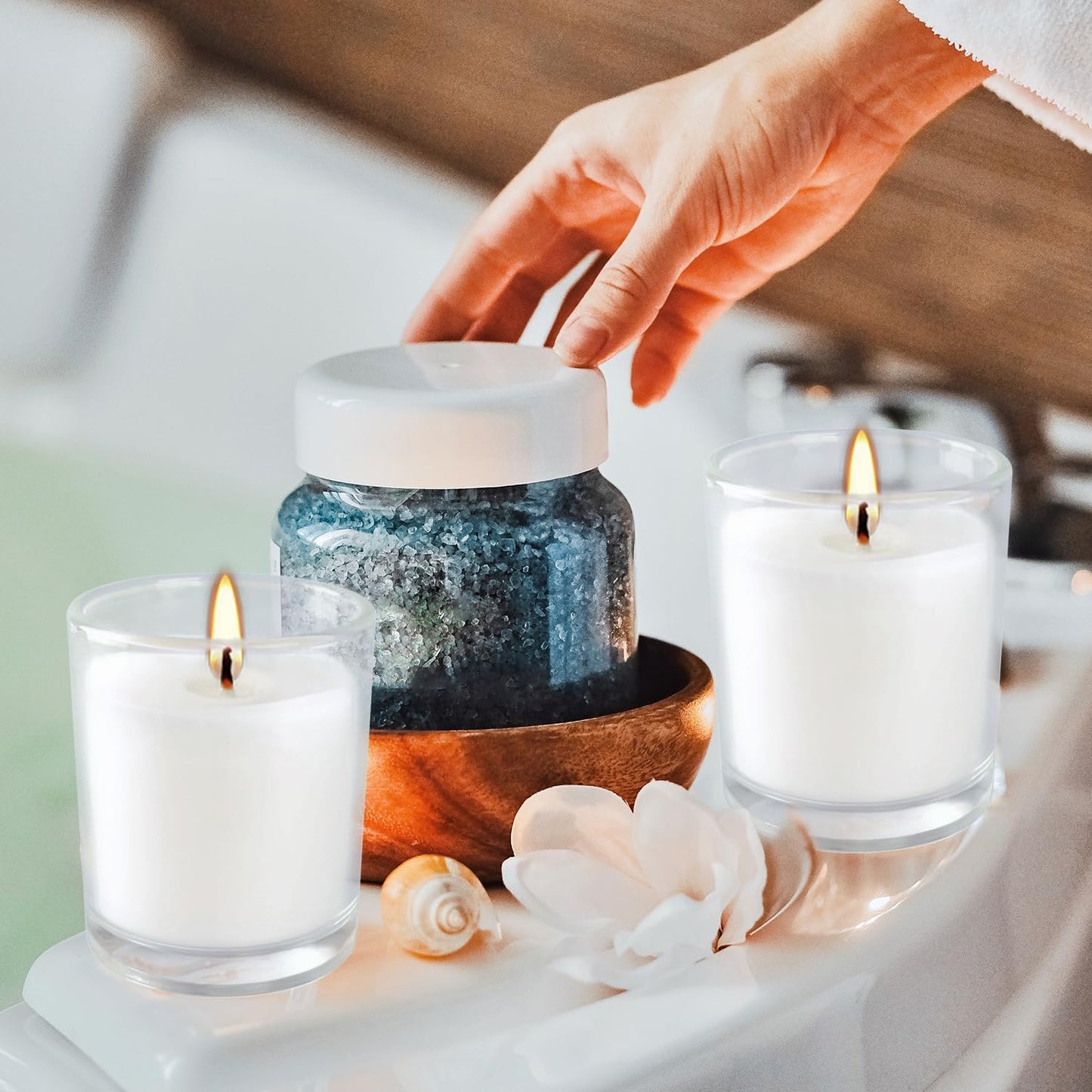 48 Pack White Unscented Clear Glass Filled Votive Candles. Hand Poured Wax Candle Ideal Gifts for Aromatherapy Spa Weddings Birthdays Holidays Party (White)