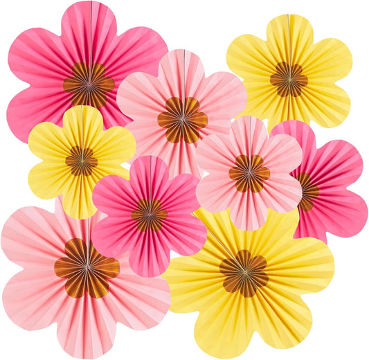 SUNBEAUTY Paper Flowers Decorations for Wall Gold Flower Party Decorations Hanging Fans Floral Backdrop Decor Mothers Day Birthday Wedding Baby Shower Decoration Wall Set of 9