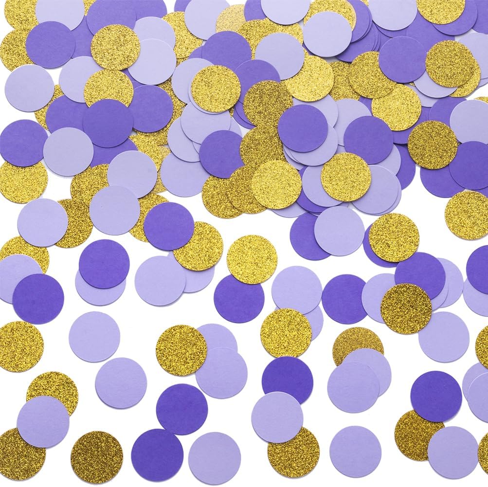 Gold and Purple Lavender Confetti Table Decoration for Wedding Birthday Bachelor Bachelorette Halloween Graduation Theme Party,1.2 inch in Diameter,200 Counts