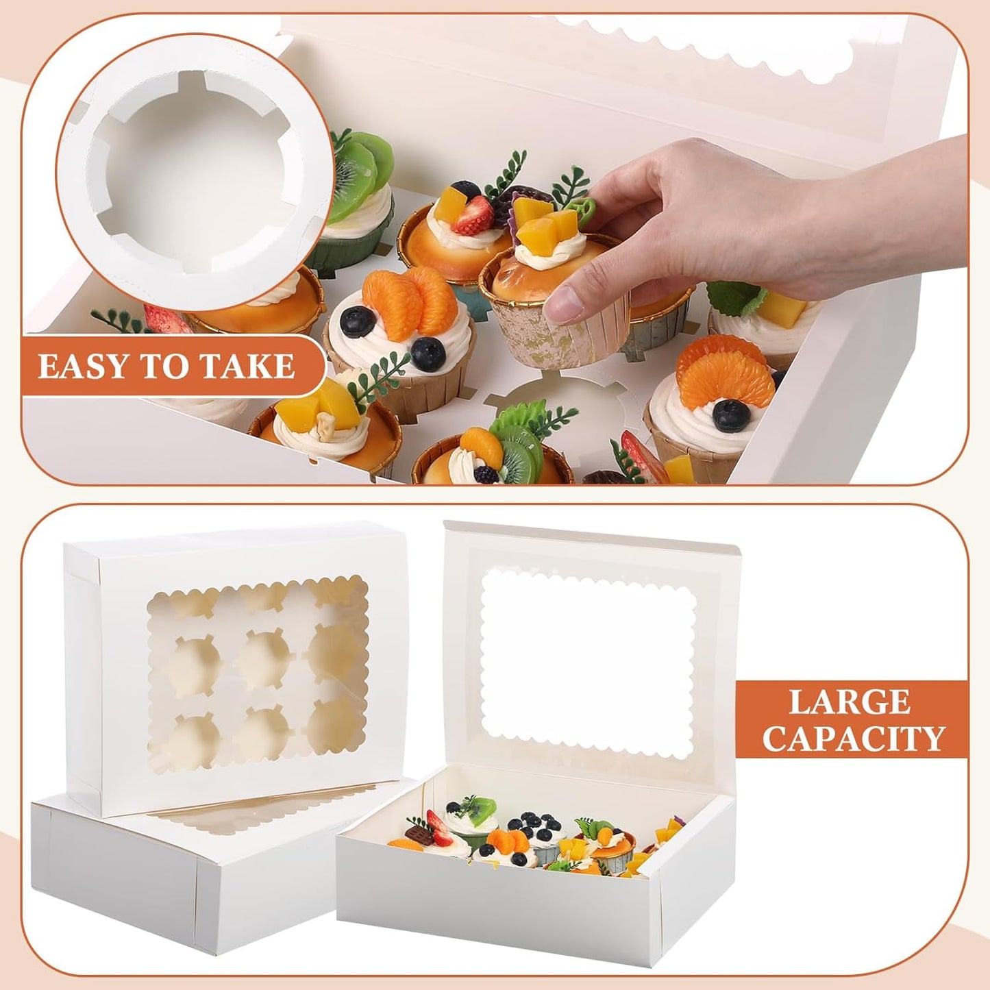 36 Pack Cupcake Boxes Hold 12 Standard Cupcakes Disposable Cupcake Containers with Window and Insert Cupcake Carrier with Thanks Card and Jute Rope to Muffins Cupcakes Cookies Gift Wrapping