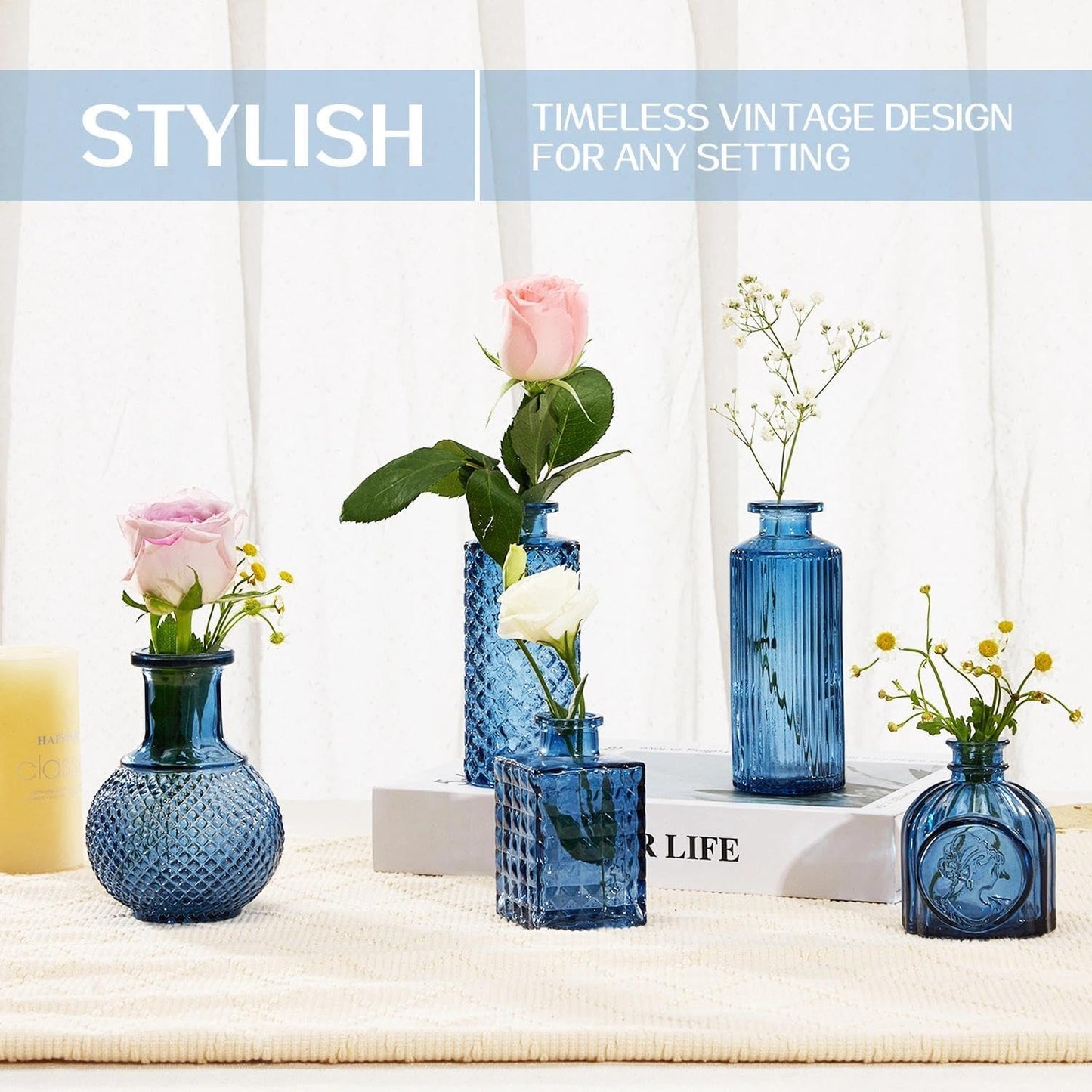 Mini Bud Vases As Wedding Centerpieces for Tables,Clear Bud Vases for Flowers,Small Flower Vases Suitable for Birthday Party,Anniversary,Wedding Reception,Baby Shower (Blue, 12PCS)
