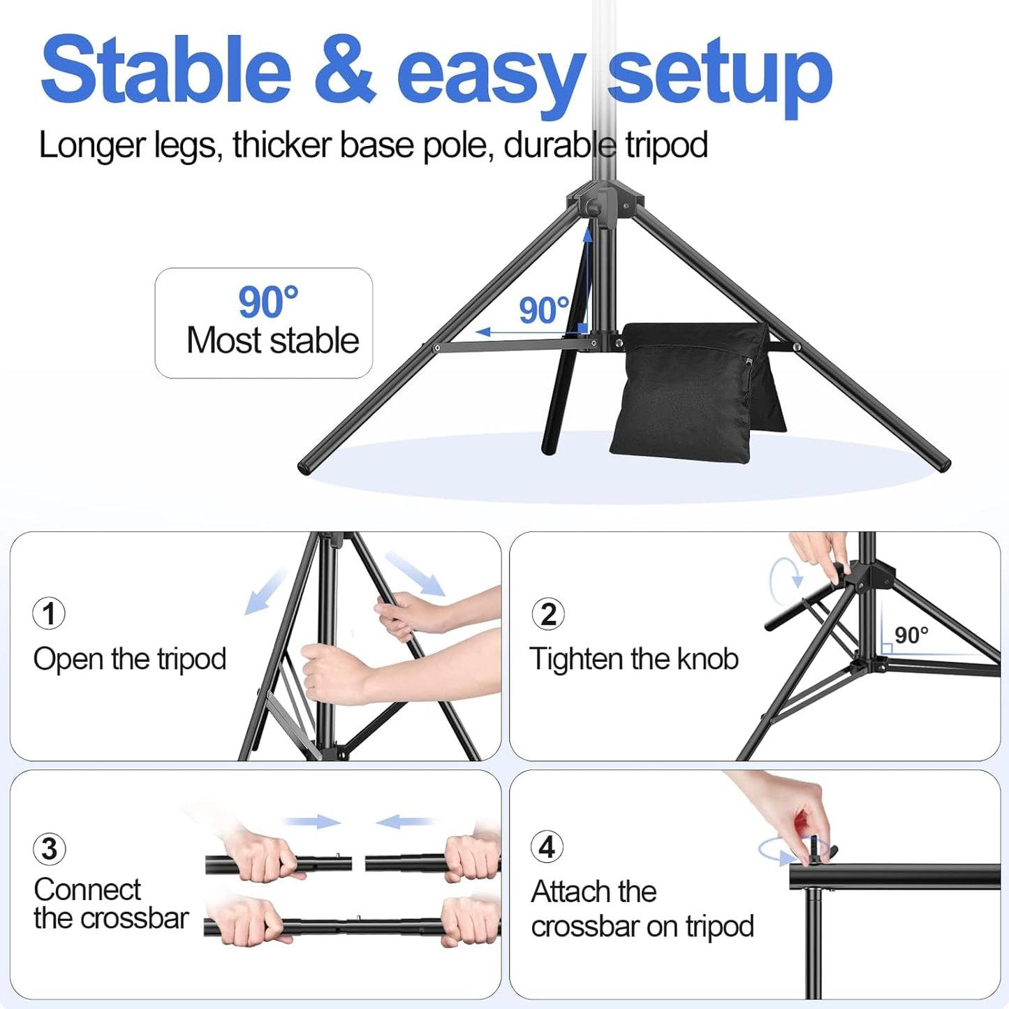 EMART Backdrop Stand 10x7.8ft(WxH) Photo Studio Adjustable Background Stand Support kit with 2 Crossbars, 8 Clamps, 2 Sandbags and Carry Bag for Parties, Events Decoration, Wedding, Photography