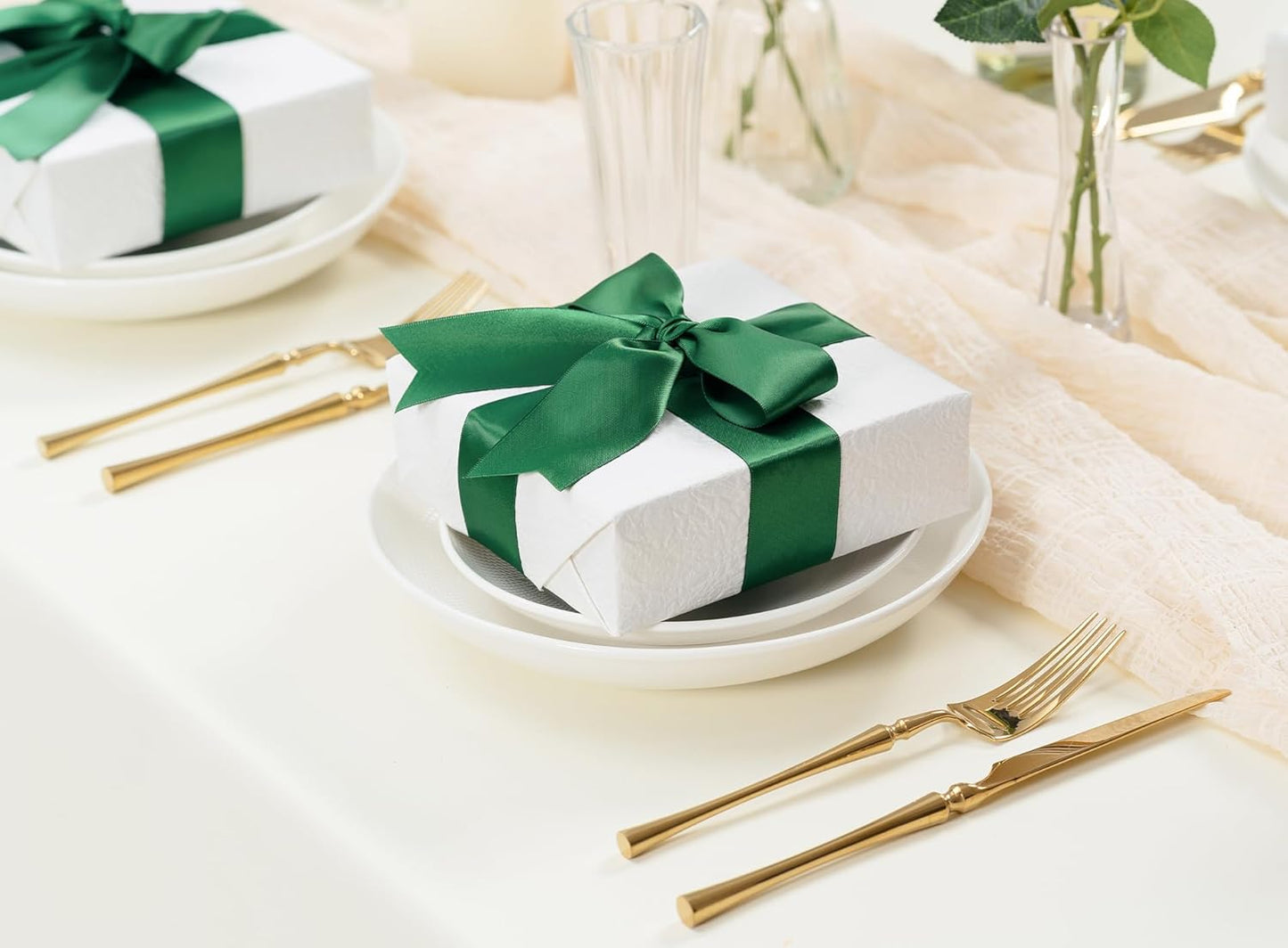 Forest Green Satin Ribbon 1-1/2 Inch x 50 Yards Double-Faced Ribbons for Christmas Gift Wrapping Crafts Flower Bouquet Wedding Paper Bows Invitations