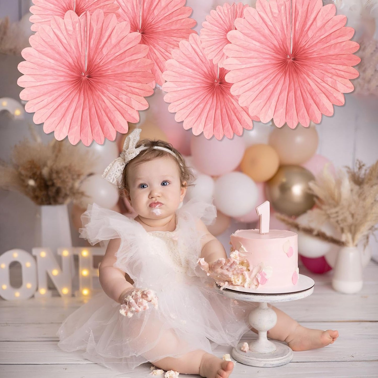 20 Pcs Light Pink Hanging Paper Fan, Round Paper Fans Decorations Set for Weddings, Birthdays, Engagement, Bridal Shower, Baby Shower Event, Graduation, Party Supplies Decor