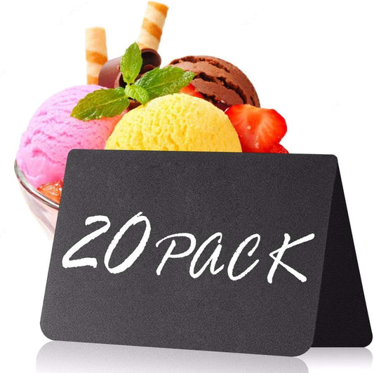 20 Pack Chalkboard Tent Signs 4x3 – Mini Tabletop Food Labels for Buffet Wedding & Party Use – Plastic Reusable Chalk Name Tags & Display Signs for Events