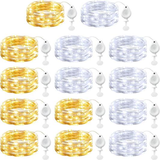 Brightown 14 Pack Warm White and White LED Fairy Lights Battery Operated String Lights, 7ft 20LED Waterproof Silver Wire String Lights, Firefly Starry Moon Lights for Mason Jars DIY Christmas Wedding