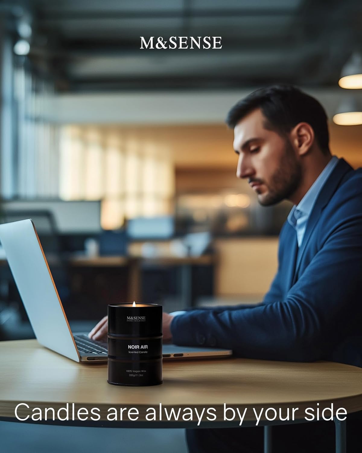 M&SENSE Scented Candle, Noir Air Medium Jar Candle Gifts for Men, 70 Hours Slow Burning Natural Soy Candles 11.3oz, Stress Relief Aromatherapy Candles Home Decor, Valentines Day Gifts for Him