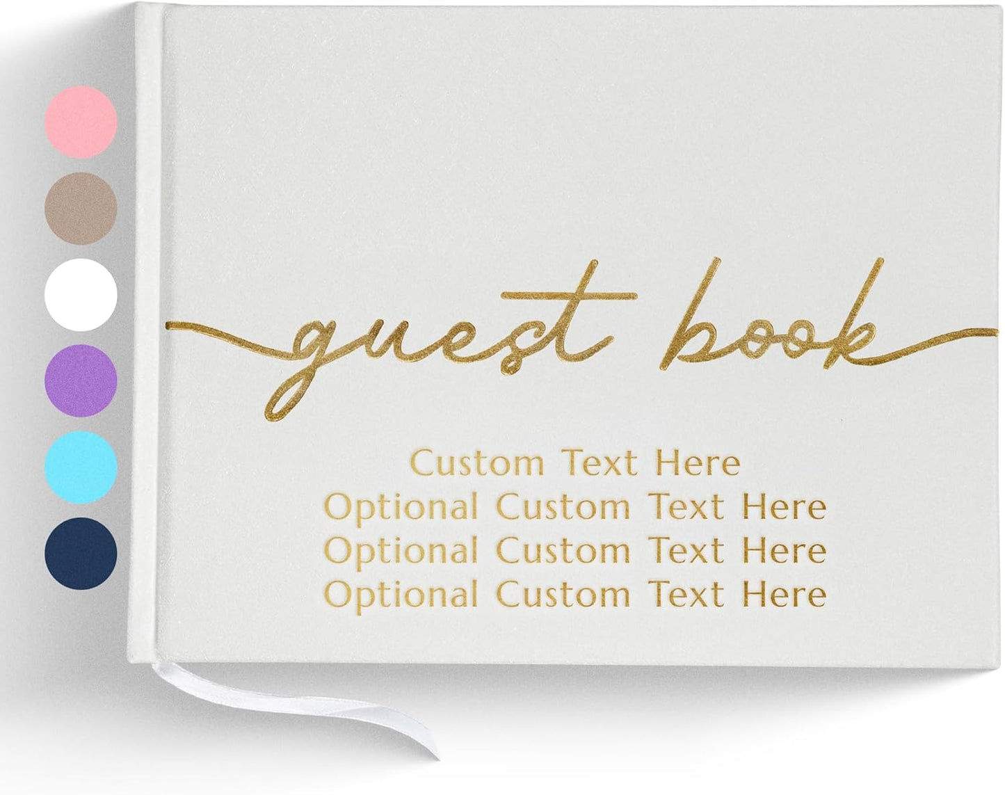 Promot Personalized Guestbook for Party (White) - 110 Lined Pages in Wood-Free Vegan Leather Hard Cover - Wedding Guest Book Sign in and Photos, Baby Shower, Birthday or Graduation