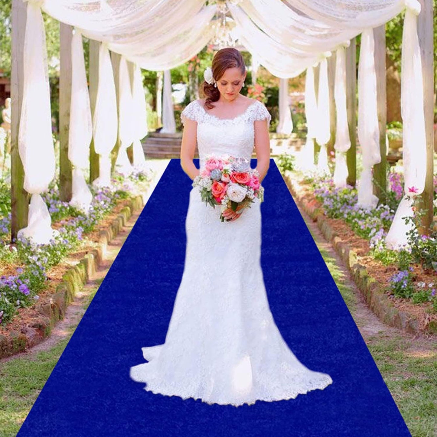 MODFUNS 4FTx15FT Aisle Runner for Wedding Ceremony Royal Blue Velvet Fabric Aisle Runner Include Carpet Tapes Wedding Aisle Floor Runners Blue Runway Rug for Wedding Party Beach Indoor and Outdoor