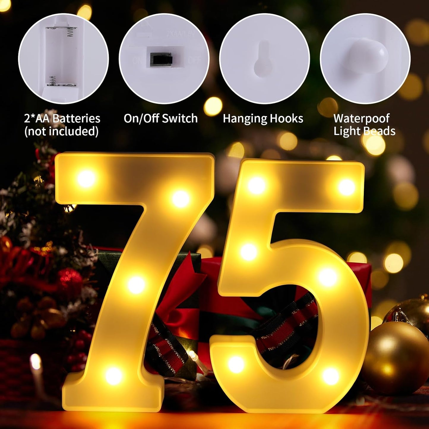 75th Birthday Decorations for Women Men,75 Birthday Decorations for Centerpieces Table,75 Light Up Numbers Sign Led for Party Backdrop Wall Decor for Wedding Anniversary Home