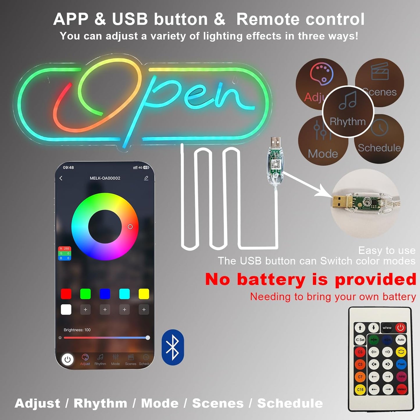 Ineonlife Open Neon Sign, Dream Colorful Open Controller Neon Light for Wall Display Sign Walls Window Door Bar Shop Coffee Salon Hotel Store with Remote Control & APP Control & USB Button Control