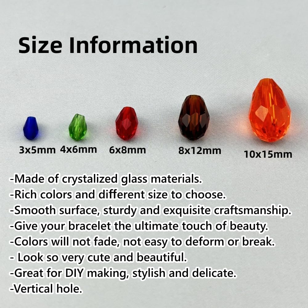 200pcs 3x5mm Teardrop Crystal Glass Beads for Jewelry Making, Faceted Vertical Hole Teardrop Glass Spacer Beads for Wind Chimes Bracelet Earring Necklace DIY Craft(Mix Colors)