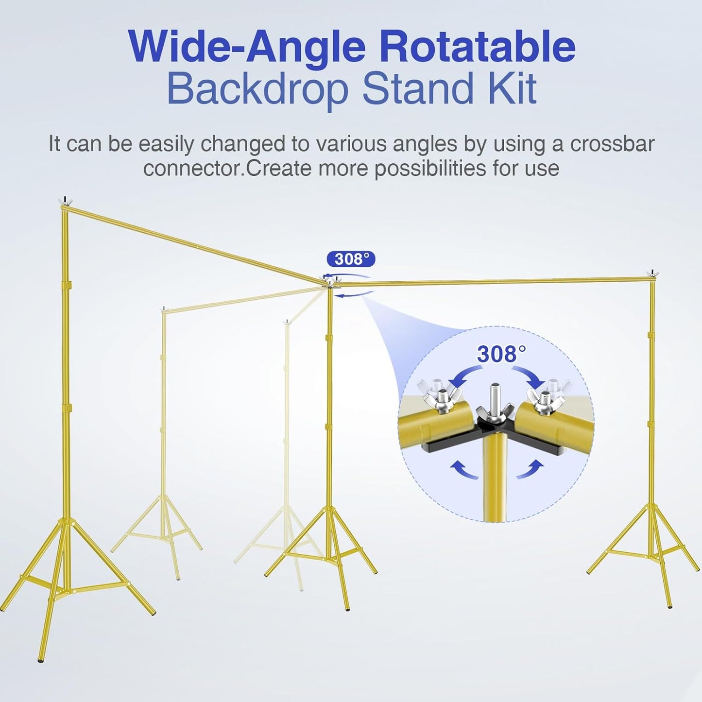 EMART Backdrop Stand, 20x7ft(WxH) Large Adjustable Background Support System with 308° Angle Rotatable Connector, 8 Clamps, 3 Sandbags and Carry Bag for Paties, Wedding, Photography -Titanium Gold