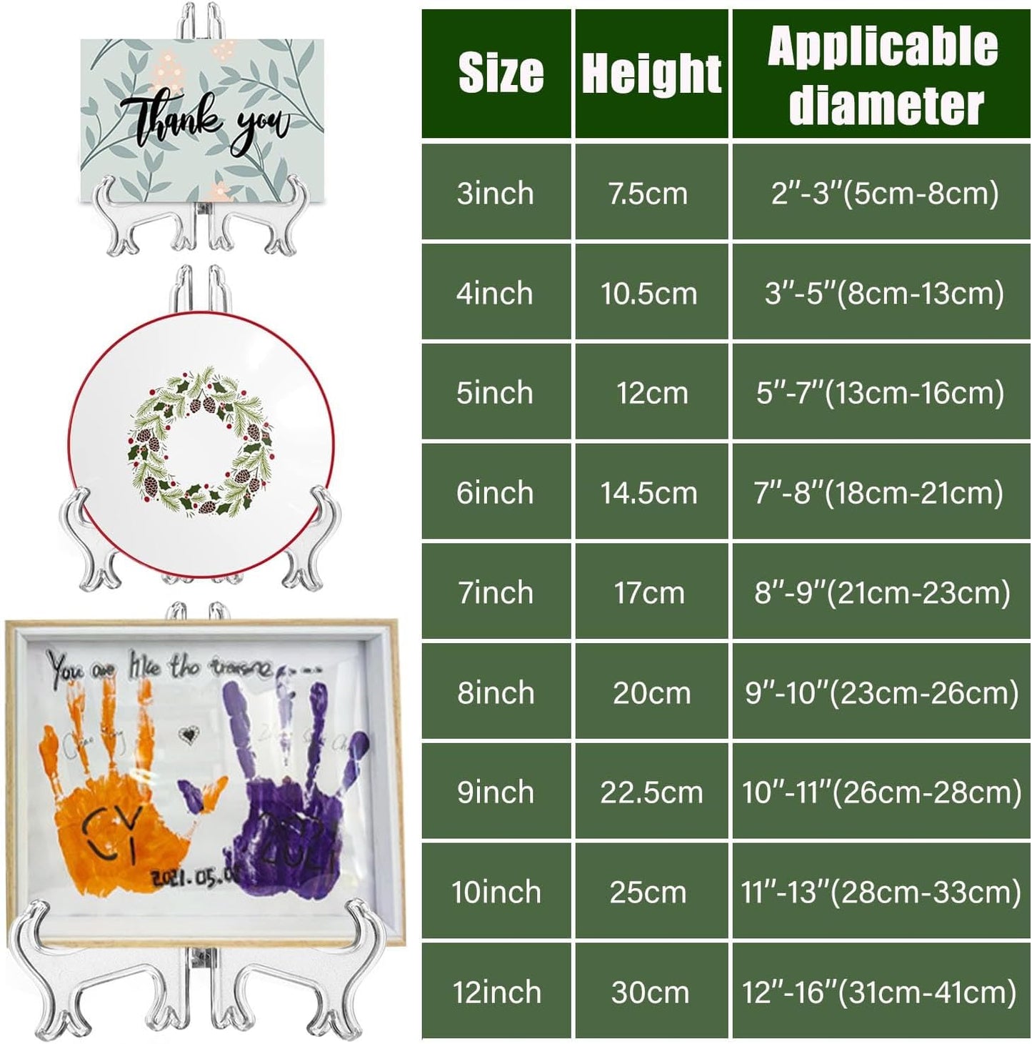 4 Pack 12 Inch Clear Plastic Easels or Stand/Plate Holders to Display Pictures or Other Items at Weddings, Plate Stands for Home Decoration, Birthday, Tables
