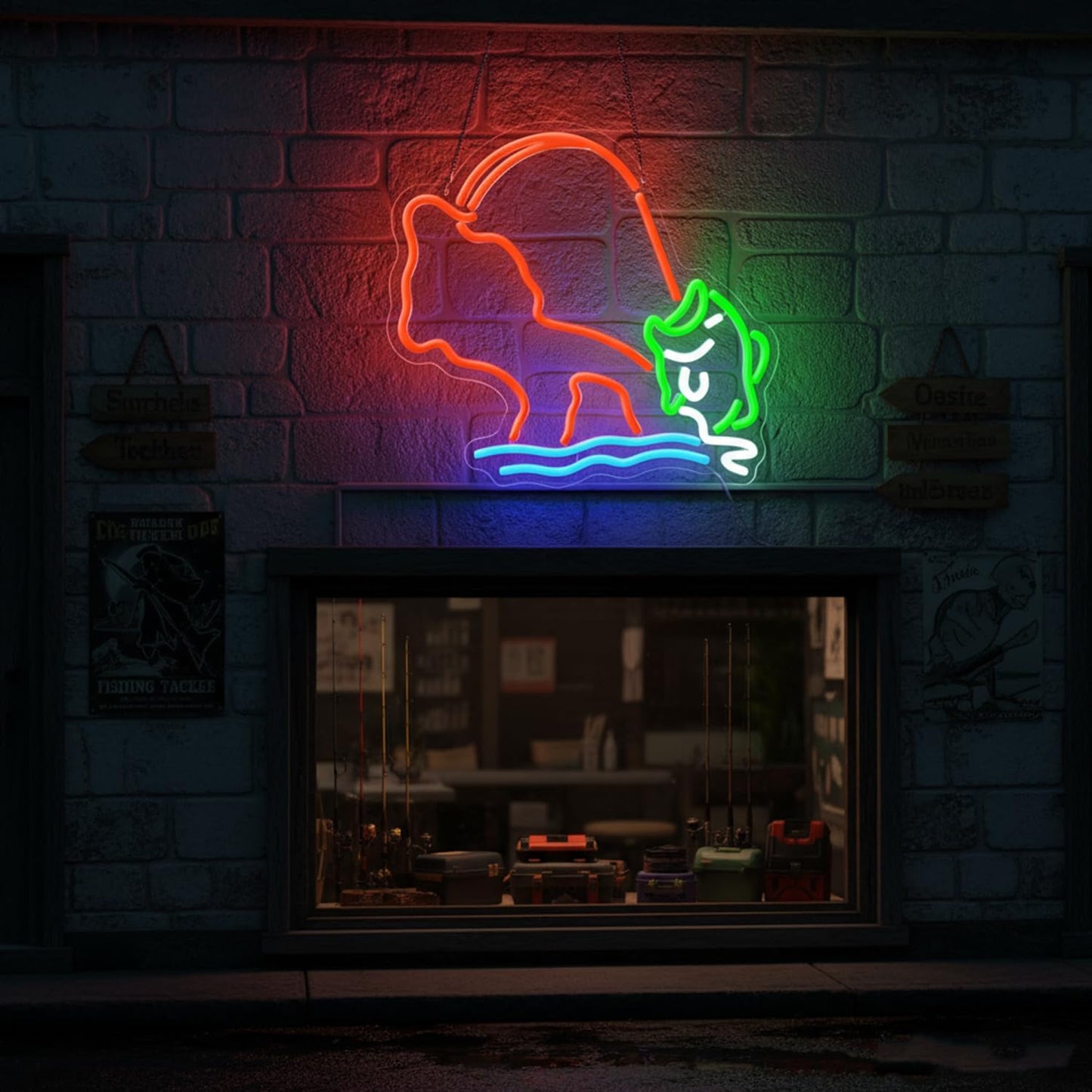 Fishing Neon Sign,Neon fish Sign,Neon Signs for Wall Decor,LED Light Up Man Cave Sign with Fish Rod Graphic,Cool Gifts for Fishermen,Bar,Cabin,Rustic Lake House,USB Powered Neon Light