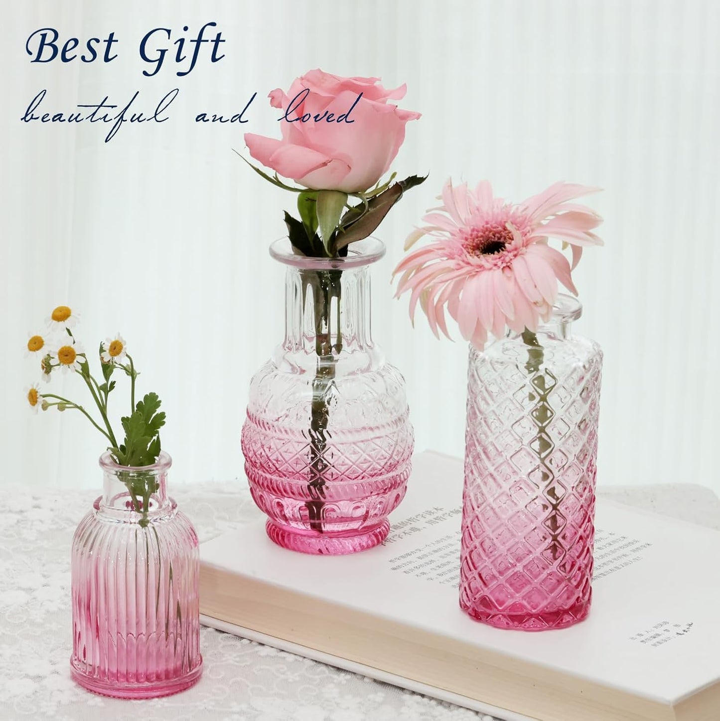 Bud Vases Set of 12,Glass Bud Vases in Bulk,Small Flower Vases for Centerpieces,Mini Vintage Vase for Wedding, Home Table Decor,Christmas,Party Decoration,Pink