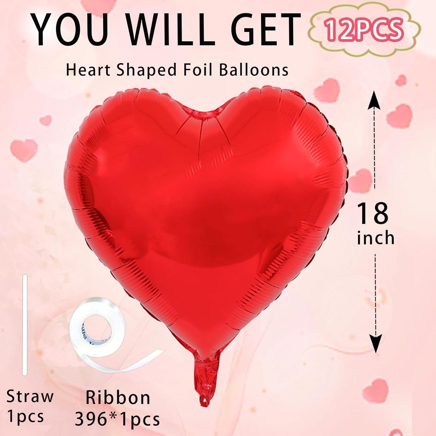Red Heart Ballloons,18 Inch Bright R Foil Love Heart Shaped Balloons 12Pcs Red love balloon for Anniversary Wedding Birthday Party Baby Shower Valentines Day Decorations(12Pcs)