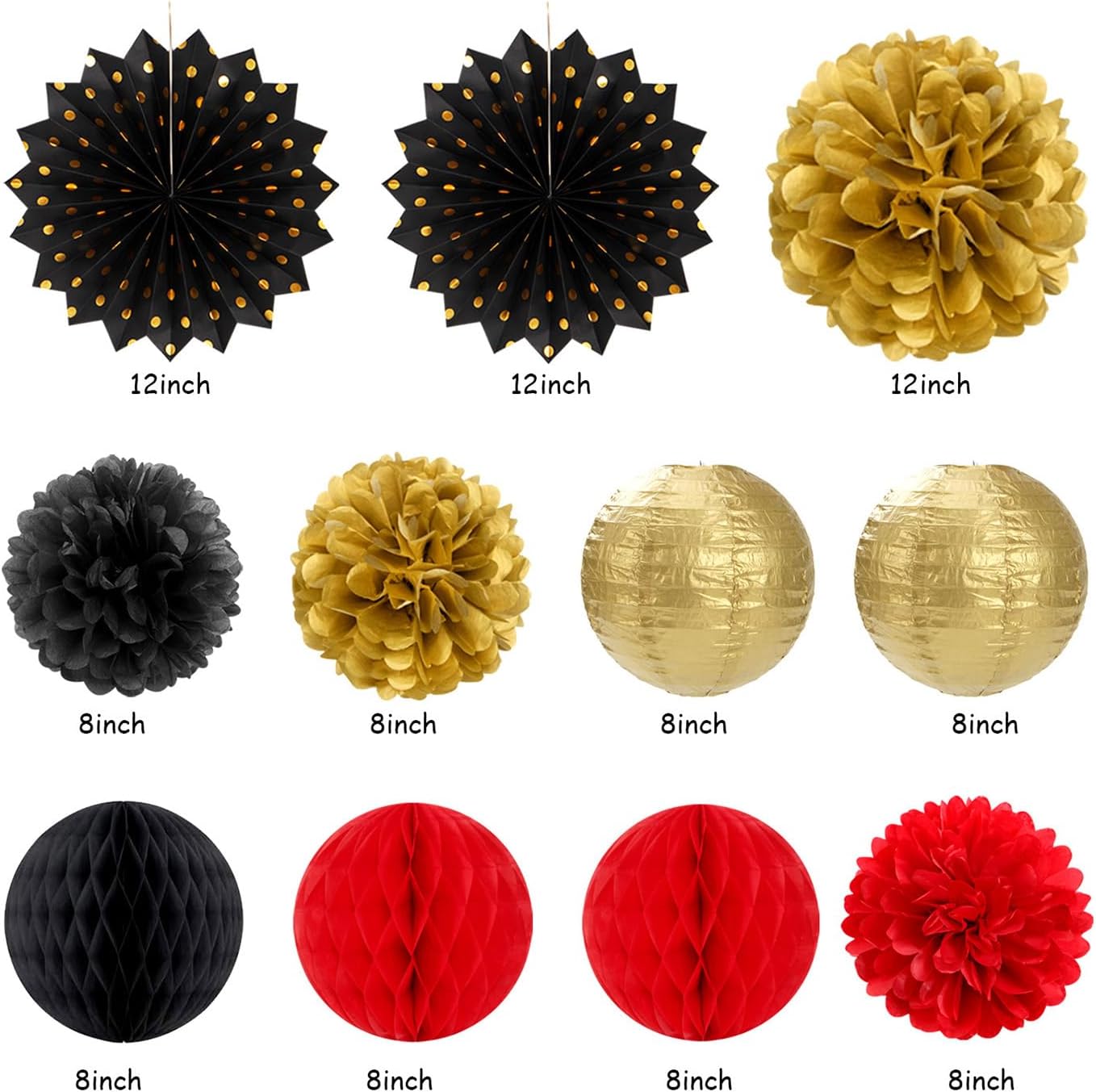 Red-Black Gold Casino-Theme Birthday Party-Decorations - 21pcs Happy Banner,Game Night Paper Lanterns,Tissue Pom Poms Flower Fan,Honeycomb Ball,Swirl Streamers Garland Supplies Women Men Decor Huglony