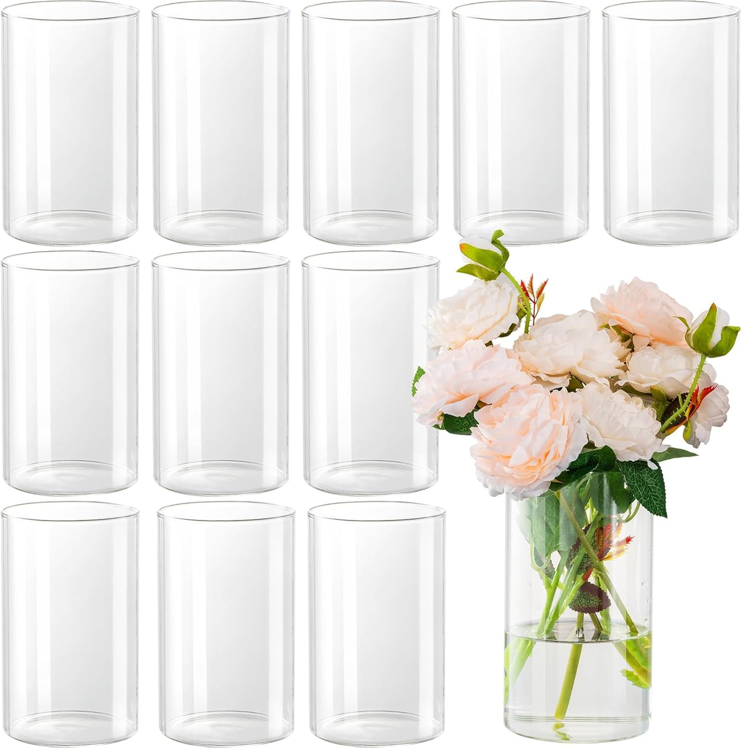 12pcs Glass Cylinder Vases for Centerpieces - 6 Inch Tall Flower Vase for Wedding Decorations, Clear Glass Flower Vases Floating Candle Holder for Table Centerpiece Wedding Home Décor