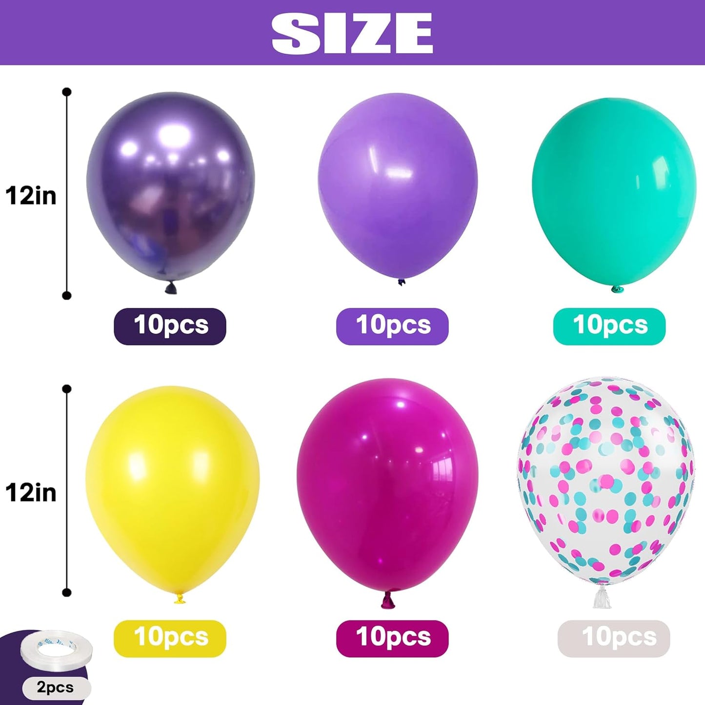 Togvu Pink Blue Purple Balloon, 60 Pcs 12 Inches Hot Pink Metallic Purple Teal Yellow Balloons Confetti Balloons for Kids Magic Theme Birthday Decoration Baby Shower Engagement Party Supplies