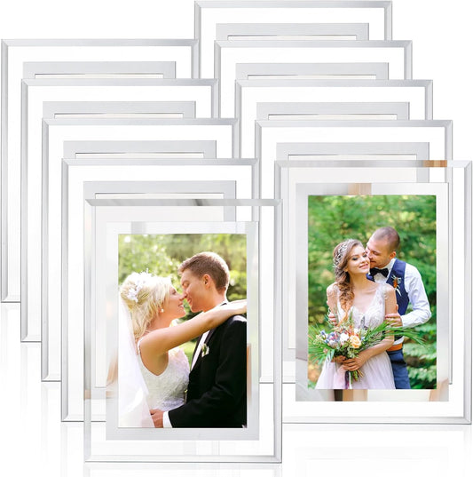 4 x 6 Glass Picture Frame Set of 10, Silver Mirror Photo Frames, Thin Border Desk Picture Frame for Office, College, Vertical and Horizontal Tabletop Display, Desk Decor