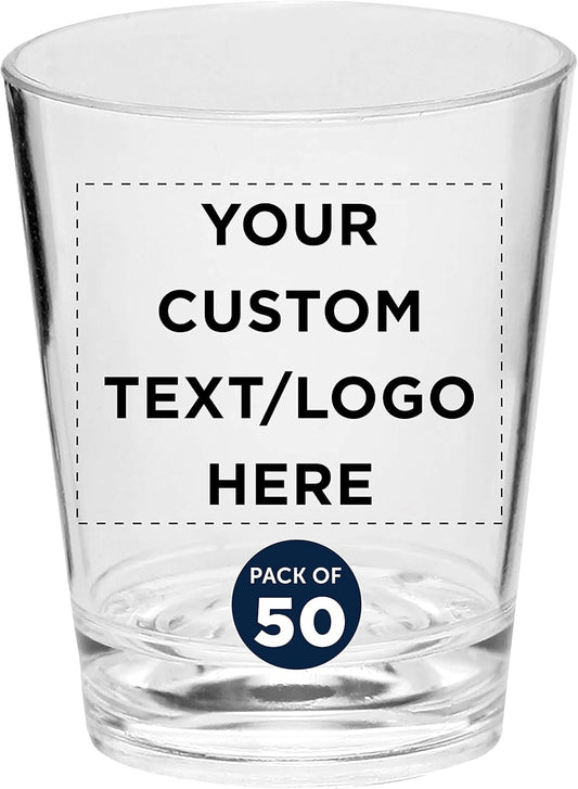 DISCOUNT PROMOS Custom Translucent Plastic Shot Glasses 1.5 oz. Set of 50, Personalized Bulk Pack - Acrylic, Great for Wedding, Party, Birthday, Gifts - Clear