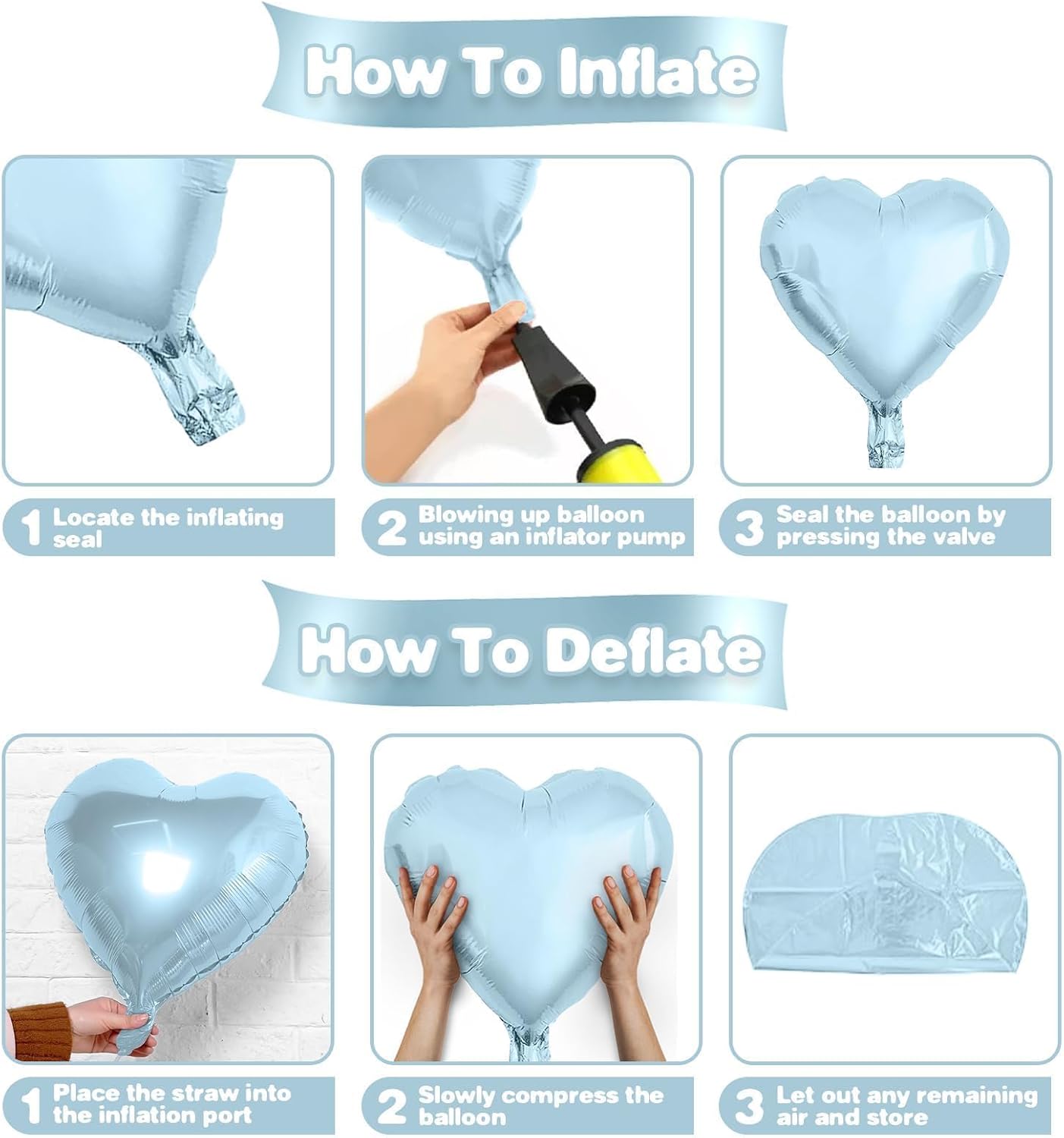 Baby Blue White Heart Balloons,12Pcs 18 Inch Blue Cream Foil Love Heart Shaped Balloons for Baby Shower Table Decor Birthday Party Bridal Engagement Wedding Anniversary Valentines Day Decorations