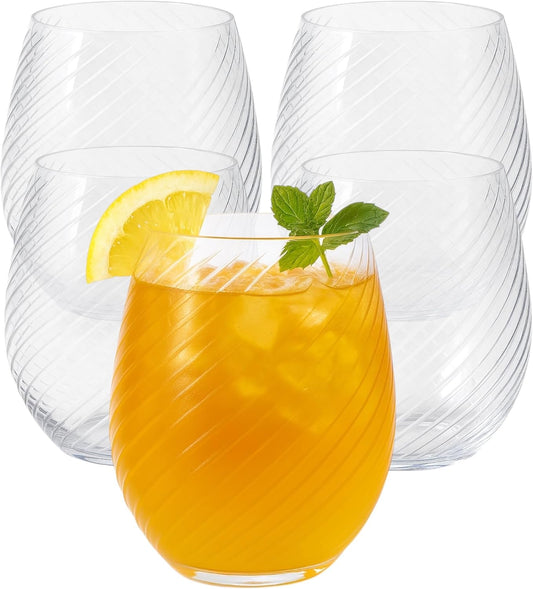 40 count Origami Ripple Unbreakable Stemless Plastic Wine Champagne Whiskey Glasses Elegant Durable Disposable Indoor Outdoor Ideal for Home, Bars, Wedding, Ribbed 12 Ounce Cups (Twiselle Clear)