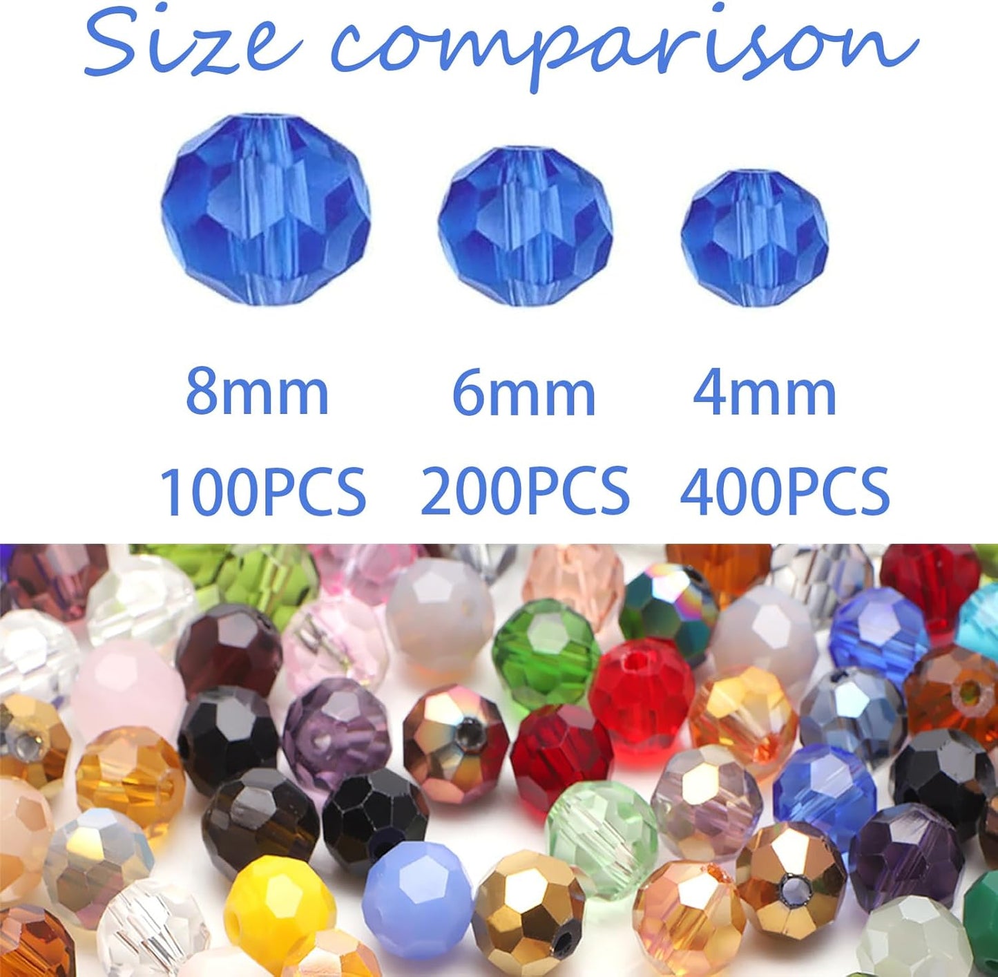 100PCS 8MM Crystal Glass Beads for Jewelry Making Blue Series Rondelle Facted Crystal Glass Beads for Bracelet Making Round Glass Spacer Beads for DIY Crafts Wind Chimes Suncatchers