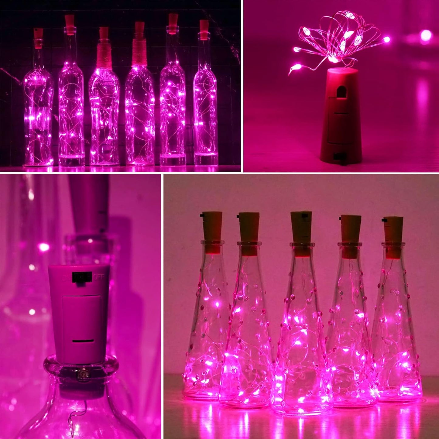 Wine Bottle Lights with Cork 15Pack 10 LED 40 Inches Battery Operated Silver Wire Liquor Fairy Mini String Lights for Party Christmas Halloween Wedding Decoration (Pink)