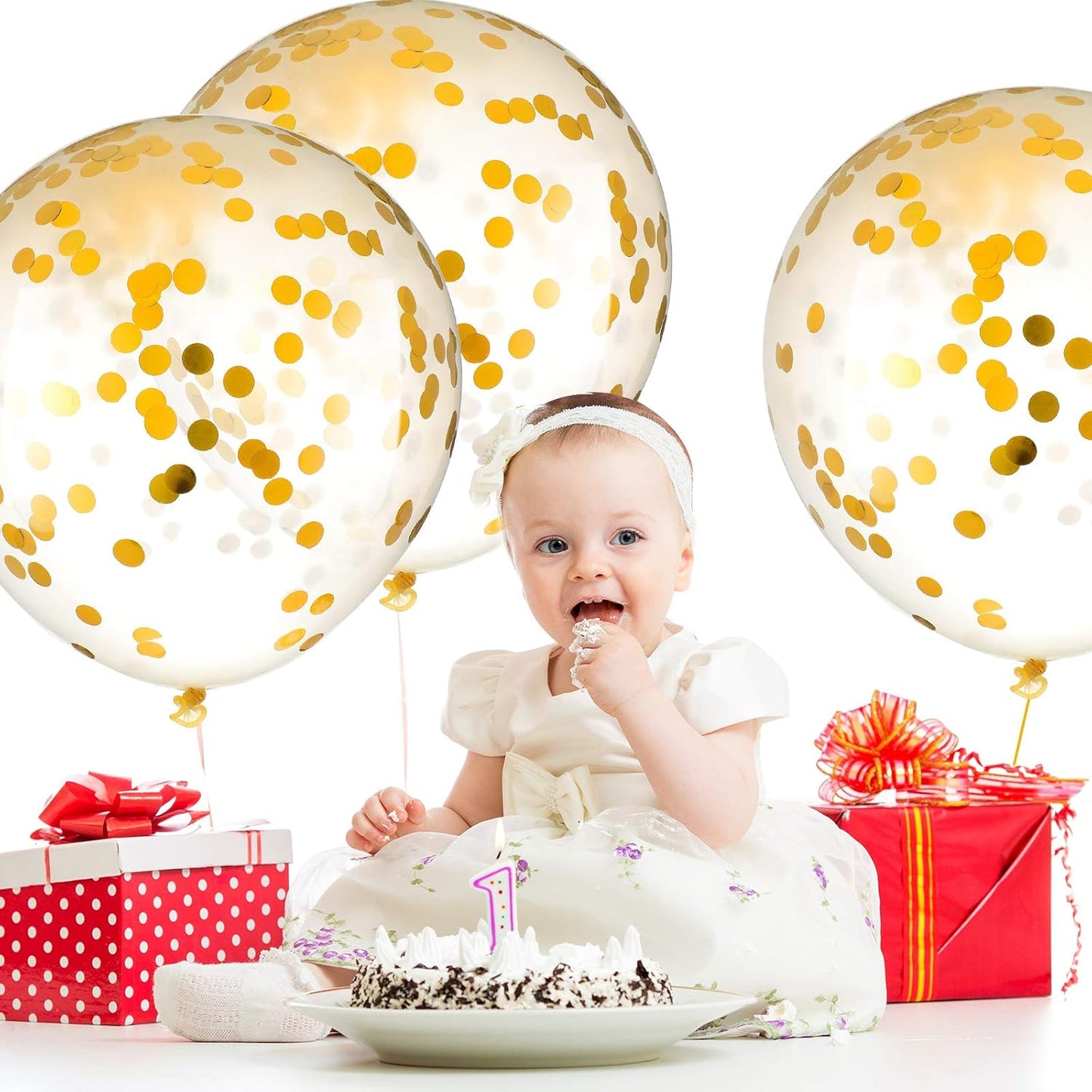 10 Pieces 18 Inch Glitter Confetti Balloons Paper Dots Confetti Shiny Latex Large Balloons for Birthday Wedding Party Decorations(Gold)