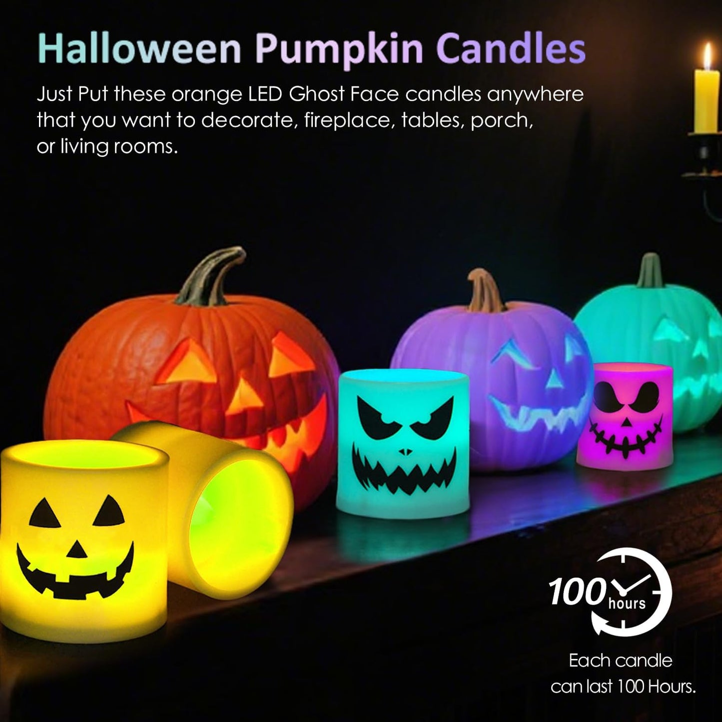 Halloween Flameless Candles - 3 Pack Colored Battery Operated Pumpkin Ghost Face Candles,LED Muti Color Grimace Night Light,Scary Halloween Decor,Fall Table Centerpieces, Spooky Home, Day of The Dead