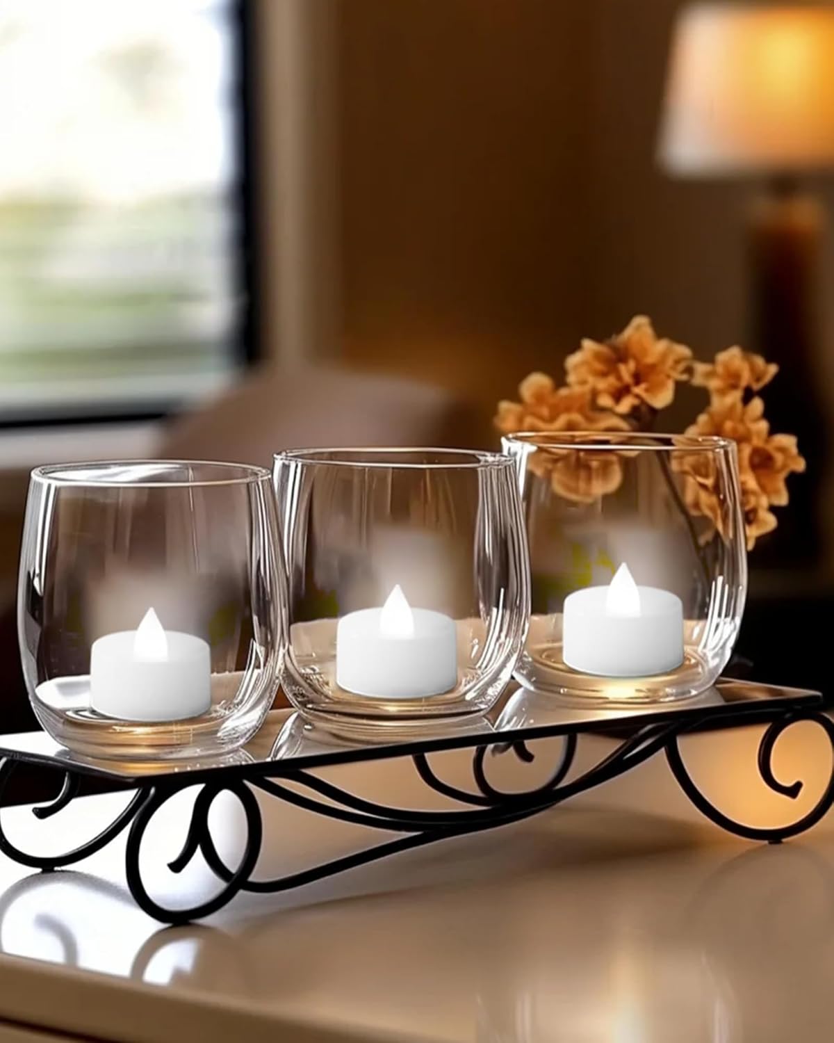 Homemory 24pcs Flameless LED Tea Lights with Remote & Timer, 400+Hours Realistic Flickering Battery Candles for Seasonal, Tabletop, and Centerpieces Decor