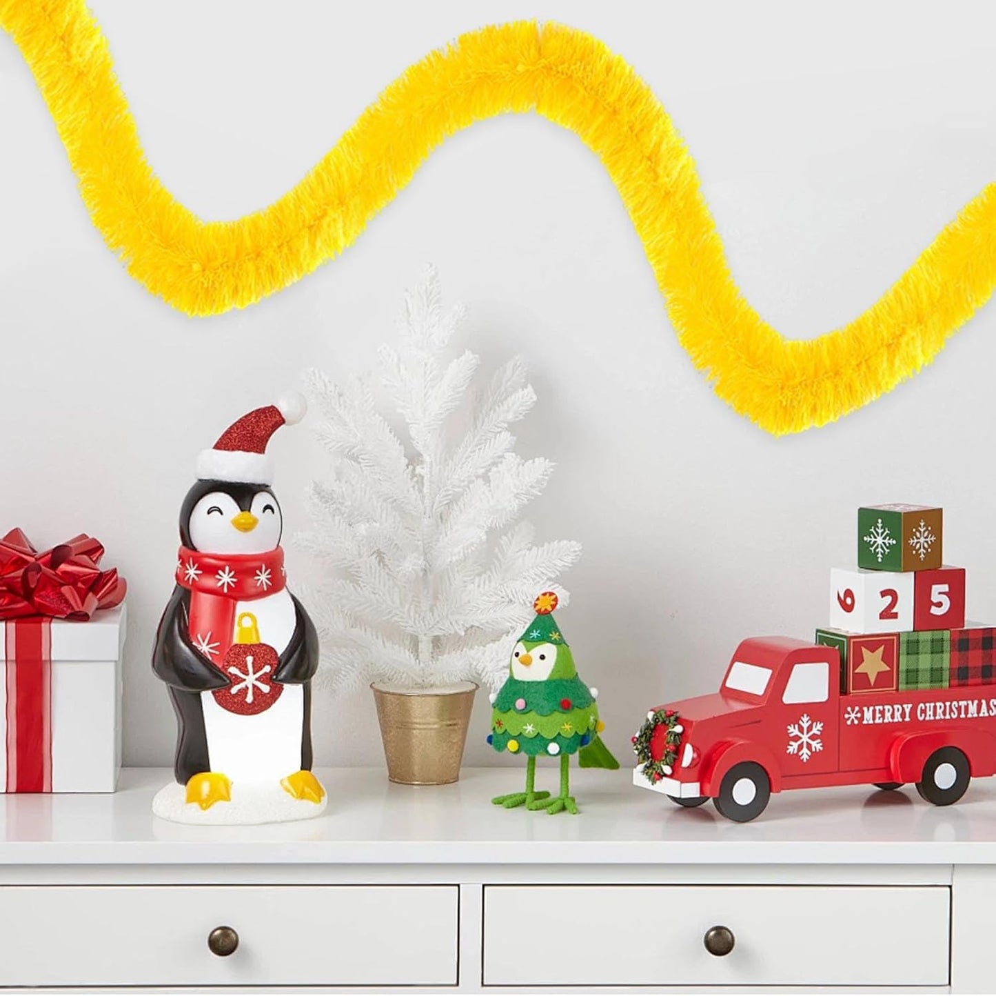 50 Feet Christmas Foil Fringe Banner Metallic Tassle Garland Metallic Backdrop Parade Floats Shiny Hanging Ceiling, Valentine's, Wedding, New Year Party Decorations(2" x 50', Macaron Yellow)