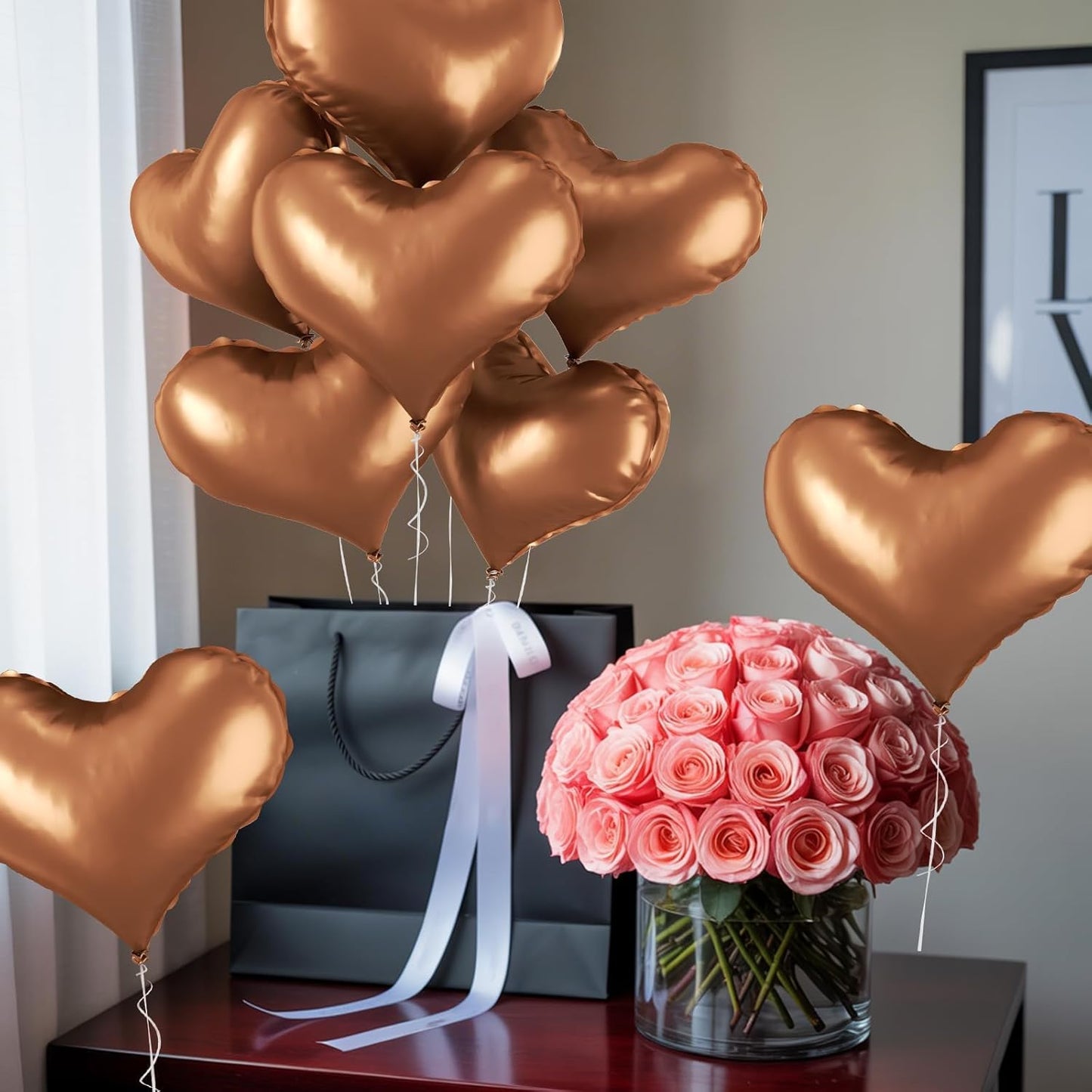 24 Inch Brown Heart Balloons, Coffee Heart Shaped Foil Balloons, Tan Helium Balloon for Valentines Day Bridal Shower Anniversary Bachelorette Wedding Birthday Party Decorations