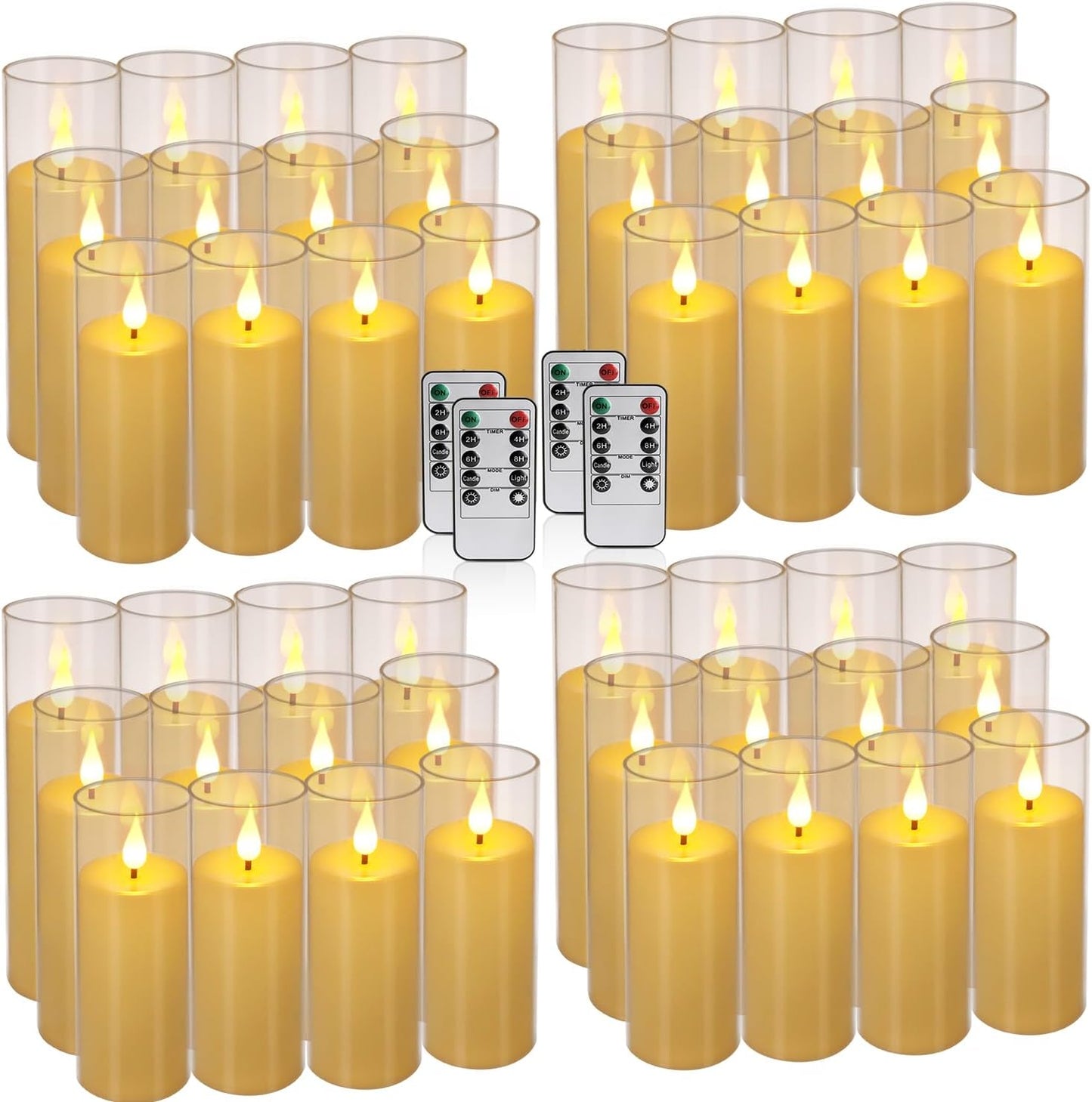 Flickering Flameless Candles Battery Operated with Remote and 2/4/6/8 H Timer Plexiglass Led Pillar Candles with Realistic Moving Wick Candles for Home Decor Pack of 48(D2.2"xH 5"6"7")(Ivory)