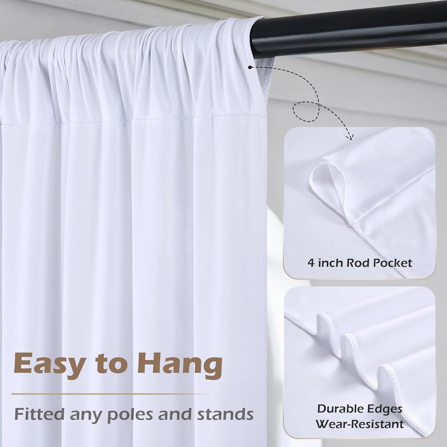 20ft x 15ft White Wrinkle Free Backdrop Curtains for Parties,Silky Polyester Fabric Wedding Ceiling Drapes, 4 Panels 15ft Photo Back Drop Drapes for Baby Shower Photography Stage Background Cloth