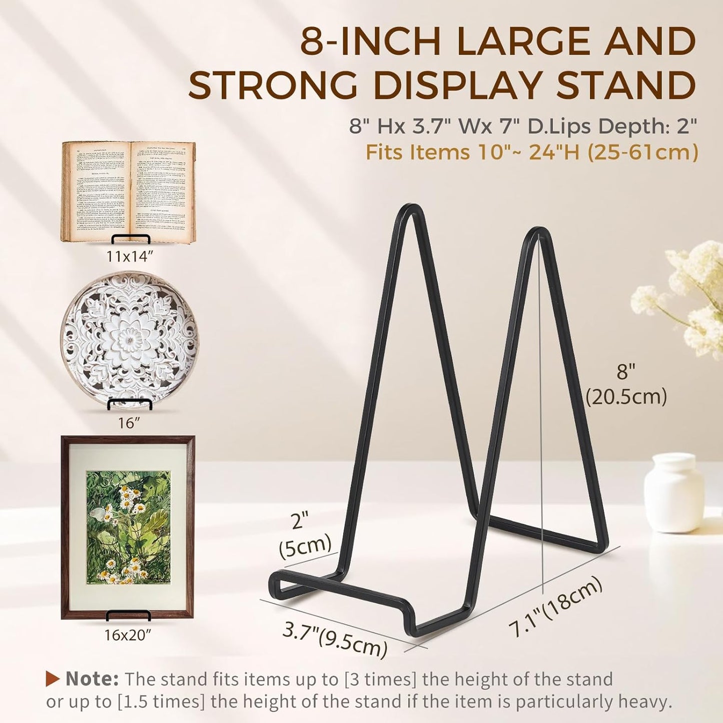 Plate Holder Easel Display Stand - 8 inch Metal Plate Stands for Display - Tabletop Picture Stand - Black Iron Easels for Display Pictures | Photo Frames | Book | Decorative Plates | Plaque - 2 Pack