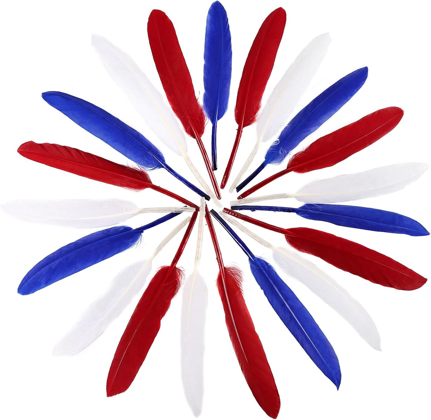FeelfunFeather 120pcs Colorful Feathers Natural Bulk, 4-6 inch 10-15cm Red Blue White Goose Cochettes Feather for Wedding Party Christmas Halloween Decorations DIY Crafts