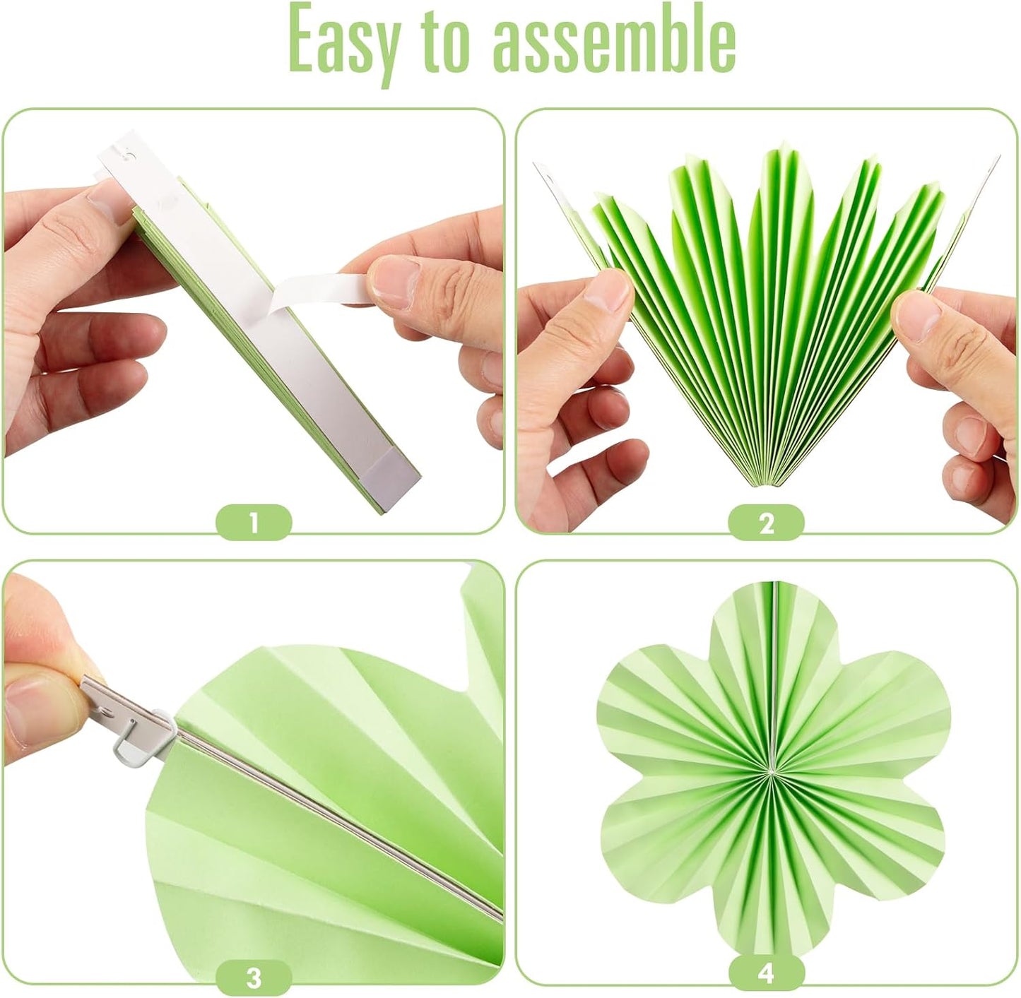 SUNBEAUTY Paper Flowers Decorations for Wall Paper Fans Classroom Decoration Paper Floral Backdrop Decor Paper Fans Decoration Hanging Paper Fans Green Flower Wall Decor,Set of 9
