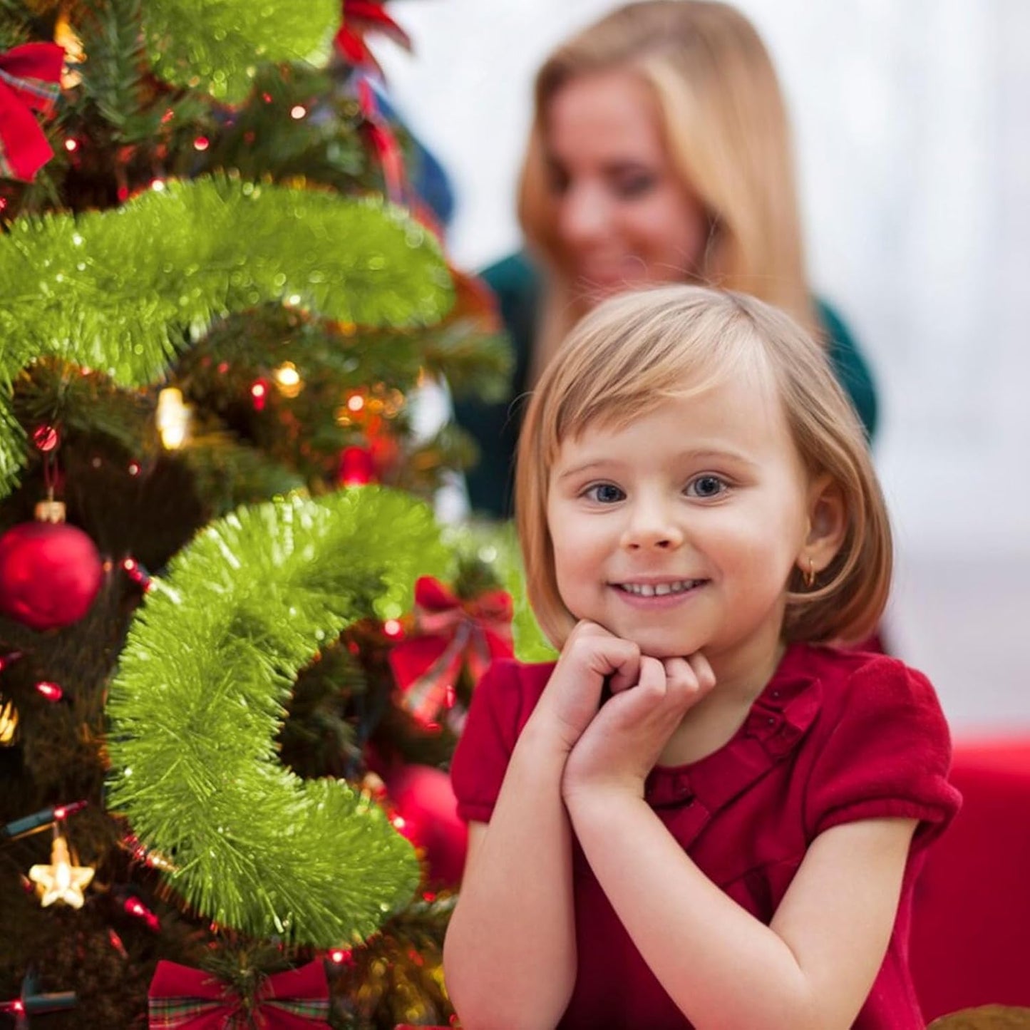 50 Feet Christmas Foil Fringe Banner Metallic Tassle Garland Metallic Backdrop Parade Floats Shiny Hanging Ceiling, Valentine's, Wedding, New Year Party Decorations(2" x 50', Light Green)