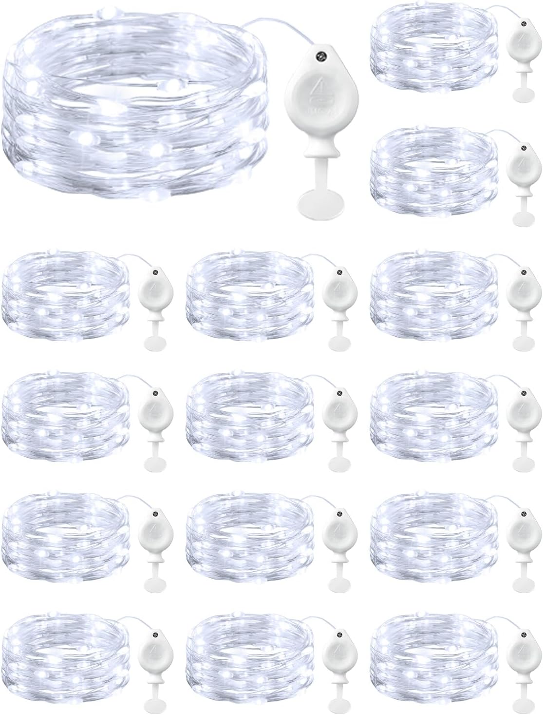 Brightown 14 Pack White LED Fairy Lights Battery Operated String Lights, 7ft 20LED Waterproof Silver Wire String Lights, Firefly Starry Moon Lights for Mason Jars DIY Christmas Wedding Party Bedroom