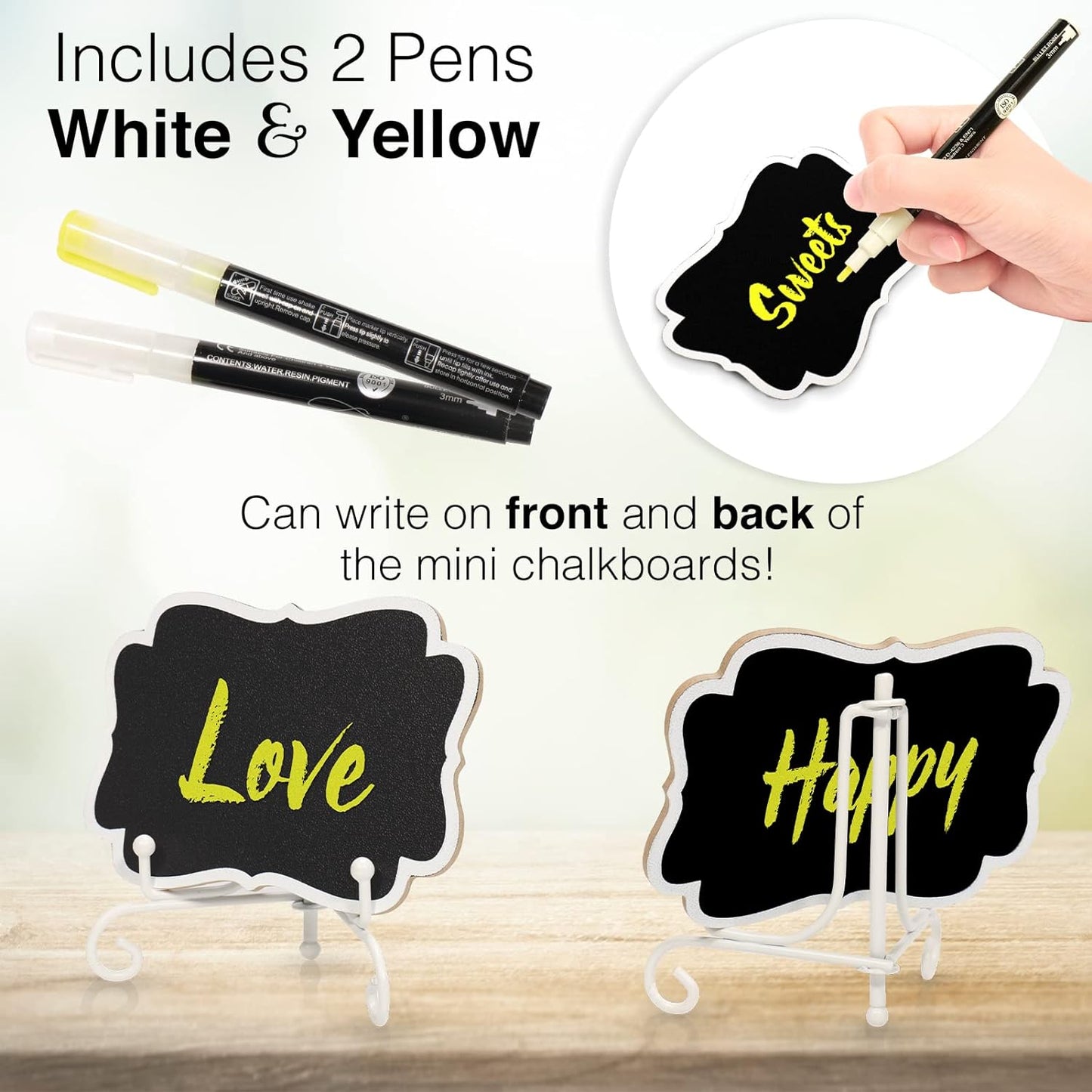 Mini Chalkboard Signs for Food Labels for Party Buffet, Small Place Cards or Name Tags with Iron Stand for Chafing Dish, Mimosa Bar Supplies, Wedding Chalk Board Sign with 2 Pens, 10 Pack White